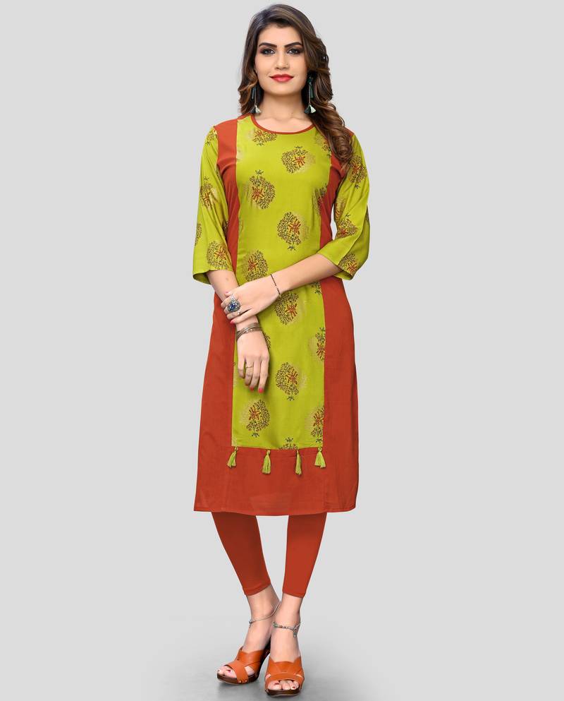 women's printed straight cotton green kurti Vbuyz 3195317