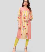 women's printed straight rayon peach kurti
