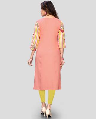 women's printed straight rayon peach kurti 2