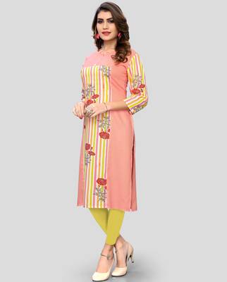 women's printed straight rayon peach kurti 3