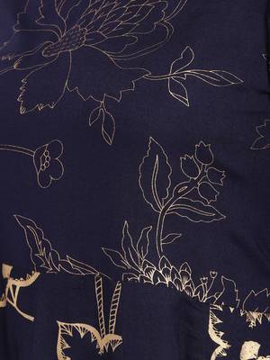 Navy Gold foil printed Round neck Knee long Rayon Anarkali Kurta & Kurti Pants set for Women 7