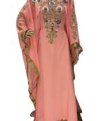 peach georgette moroccan islamic dubai kaftan farasha zari and stone work dress