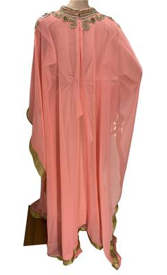 peach georgette moroccan islamic dubai kaftan farasha zari and stone work dress 3
