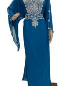 turquoise georgette moroccan islamic dubai kaftan farasha zari and stone work dress