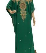 green georgette moroccan islamic dubai kaftan farasha zari and stone work dress