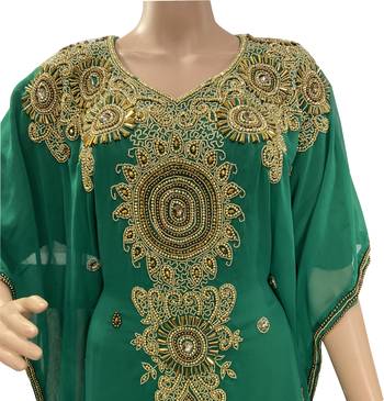green georgette moroccan islamic dubai kaftan farasha zari and stone work dress 2