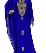 royal blue georgette moroccan islamic dubai kaftan farasha zari and stone work dress