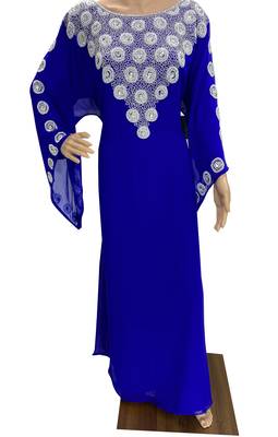 royal blue georgette moroccan islamic dubai kaftan farasha zari and stone work dress 1