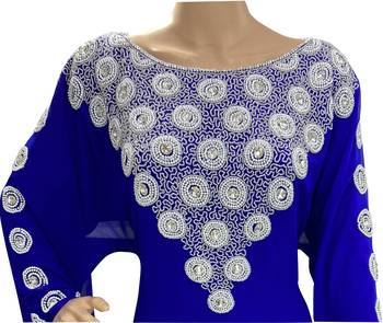royal blue georgette moroccan islamic dubai kaftan farasha zari and stone work dress 2