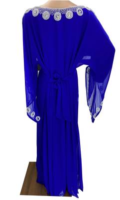 royal blue georgette moroccan islamic dubai kaftan farasha zari and stone work dress 3