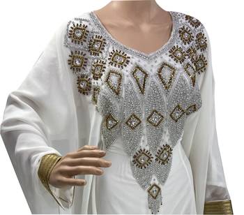 white georgette moroccan islamic dubai kaftan farasha zari and stone work dress 2