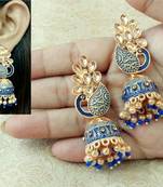 Lalso Beautiful Kundan MultiColour Meenakari Matt Finish Peacock Jhumka Earrings - LMNJ01_BL