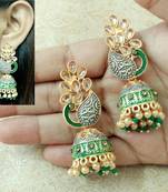 Lalso Beautiful Kundan MultiColour Meenakari Matt Finish Peacock Jhumka Earrings - LMNJ01_GR