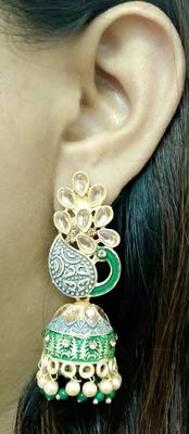 Lalso Beautiful Kundan MultiColour Meenakari Matt Finish Peacock Jhumka Earrings - LMNJ01_GR 3