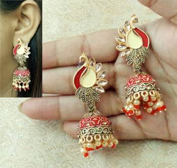 Lalso Beautiful Kundan MultiColour Meenakari Matt Finish Peacock Jhumka Earrings - LMNJ04_MR 1