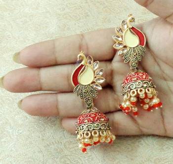 Lalso Beautiful Kundan MultiColour Meenakari Matt Finish Peacock Jhumka Earrings - LMNJ04_MR 2