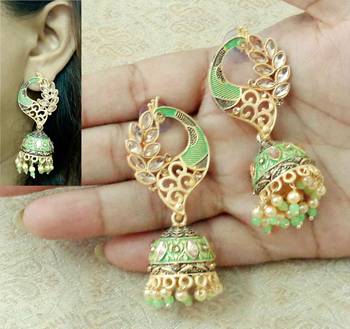Lalso Beautiful Kundan MultiColour Meenakari Matt Finish Peacock Jhumka Earrings - LMNJ05_PGR 1