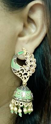 Lalso Beautiful Kundan MultiColour Meenakari Matt Finish Peacock Jhumka Earrings - LMNJ05_PGR 3