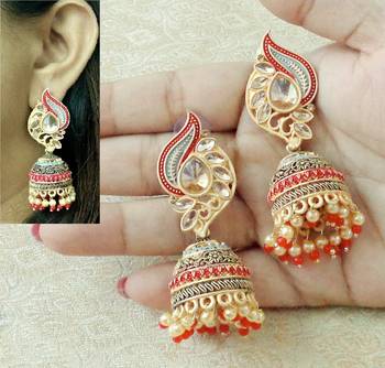 Lalso Beautiful Kundan MultiColour Meenakari Matt Finish Jhumka Earrings - LMNJ06_MR 1