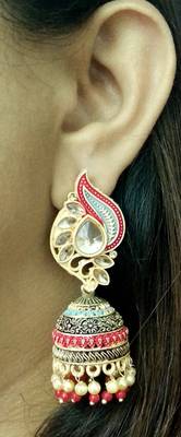 Lalso Beautiful Kundan MultiColour Meenakari Matt Finish Jhumka Earrings - LMNJ06_MR 3