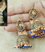 Lalso Beautiful Kundan MultiColour Meenakari Matt Finish Jhumka Earrings - LMNJ08_BL