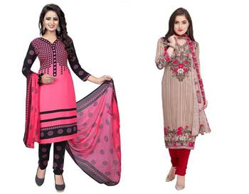 Combo Of 2 Printed Synthetic Unstitched Salwar With Dupatta 1