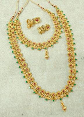 Lalso Royal Ruby Green Short Long Combo Jewelry Necklace Earring Set - LCNS01_RG 1