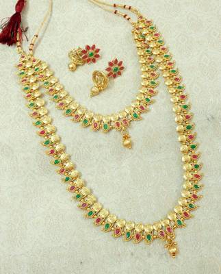 Lalso Royal Ruby Green Short Long Combo Jewelry Necklace Earring Set - LCNS02_RG 1