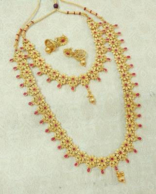 Lalso Royal Ruby Short Long Combo Jewelry Necklace Earring Set - LCNS03_RB 1