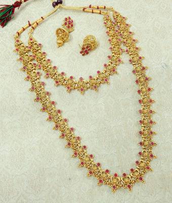Lalso Royal Ruby Short Long Combo Jewelry Necklace Earring Set - LCNS05_RB 1