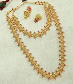 Lalso Royal Ruby Short Long Combo Jewelry Necklace Earring Set - LCNS05_RB