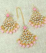 Lalso Beautiful Baby Pink Kundan Maangtikka Earring Set Combo Jewelry - LKTE02_BP