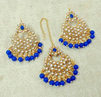 Lalso Beautiful Blue Kundan Maangtikka Earring Set Combo Jewelry - LKTE03_BL 1