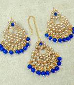 Lalso Beautiful Blue Kundan Maangtikka Earring Set Combo Jewelry - LKTE03_BL