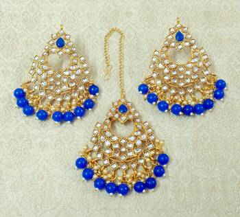 Lalso Beautiful Blue Kundan Maangtikka Earring Set Combo Jewelry - LKTE03_BL 2