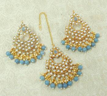 Lalso Beautiful Grey Kundan Maangtikka Earring Set Combo Jewelry - LKTE03_GY 1
