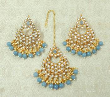 Lalso Beautiful Grey Kundan Maangtikka Earring Set Combo Jewelry - LKTE03_GY 2