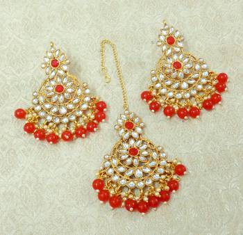 Lalso Beautiful Red Kundan Maangtikka Earring Set Combo Jewelry - LKTE04_RD 1