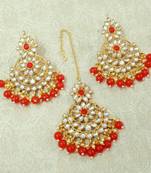 Lalso Beautiful Red Kundan Maangtikka Earring Set Combo Jewelry - LKTE04_RD