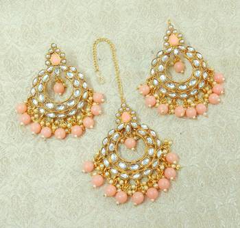 Lalso Beautiful Peach Kundan Maangtikka Earring Set Combo Jewelry - LKTE05_PH 1