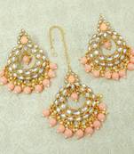 Lalso Beautiful Peach Kundan Maangtikka Earring Set Combo Jewelry - LKTE05_PH