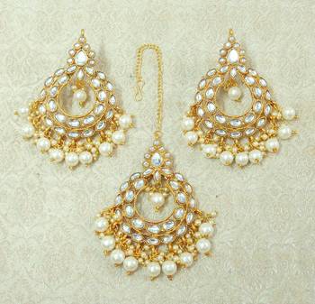 Lalso Beautiful White Kundan Maangtikka Earring Set Combo Jewelry - LKTE05_WT 2