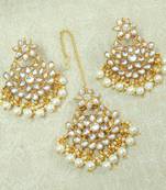 Lalso Beautiful White Kundan Maangtikka Earring Set Combo Jewelry - LKTE06_WT