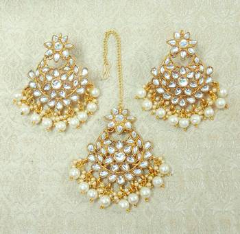 Lalso Beautiful White Kundan Maangtikka Earring Set Combo Jewelry - LKTE06_WT 2