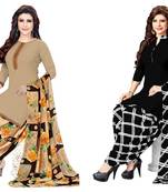 Combo Of 2 Printed Synthetic Unstitched Salwar With Dupatta