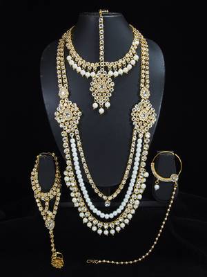Lalso Beautiful White Kundan Full Bridal Wedding Jewelry Set - LBS09_WT 3