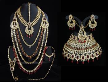 Lalso Beautiful Maroon Kundan Full Bridal Wedding Jewelry Set - LBS10_MR 1