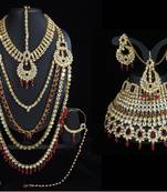 Lalso Beautiful Maroon Kundan Full Bridal Wedding Jewelry Set - LBS10_MR
