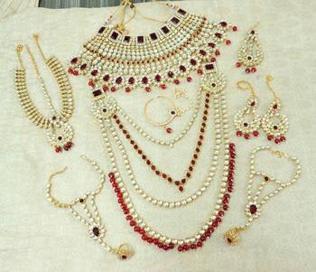 Lalso Beautiful Maroon Kundan Full Bridal Wedding Jewelry Set - LBS10_MR 2