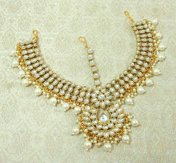 Lalso Designer White Kundan Heavy Bridal Wedding Mathapatti Hair Jewelry - LHMP03_WT 1